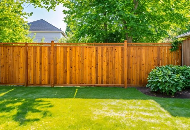 Well-maintained wood fence in a sunny backyard