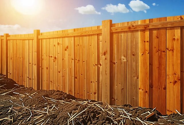 sunlit wooden fence construction