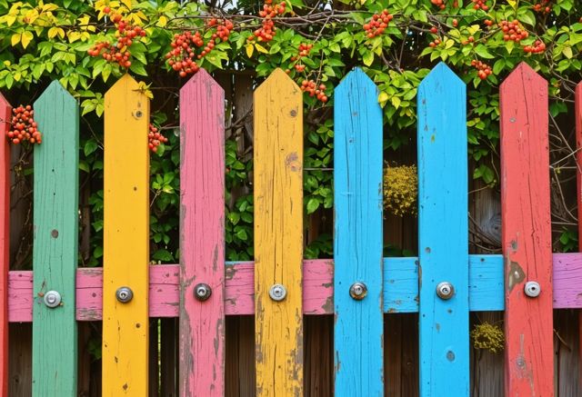 Colorful seasonal fence decorations