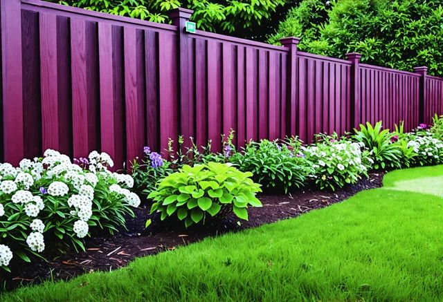 Purpleheart wood fence in garden