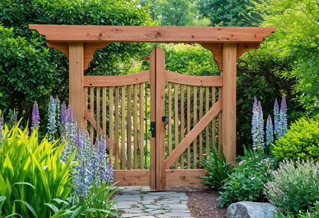 Handcrafted wooden gate in garden