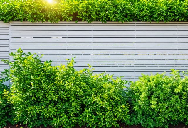 Modern privacy fence with greenery