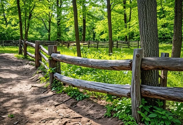 Cedar split rail fence forest