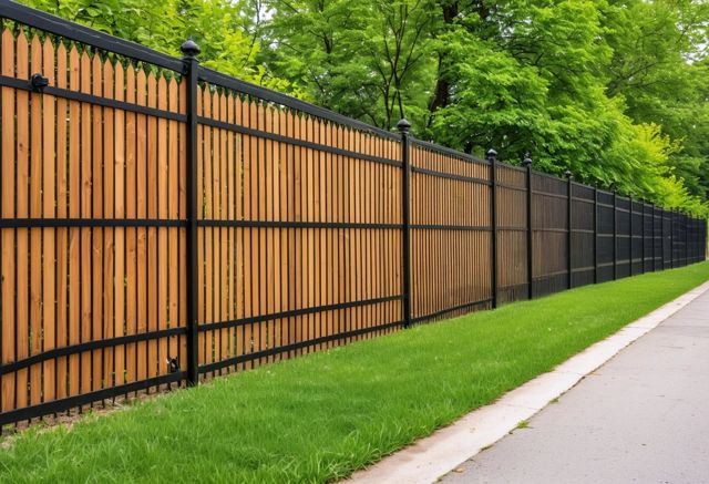 Wood fence beside metal fence