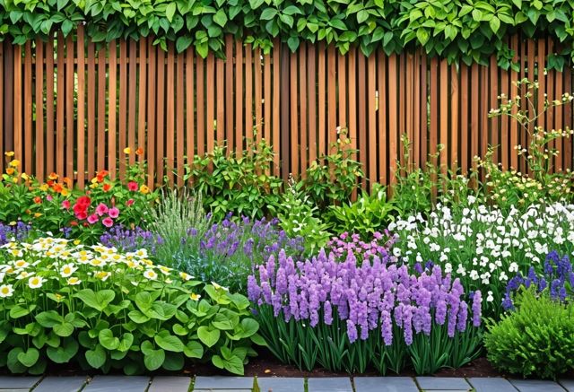 Modern garden fence with flowers