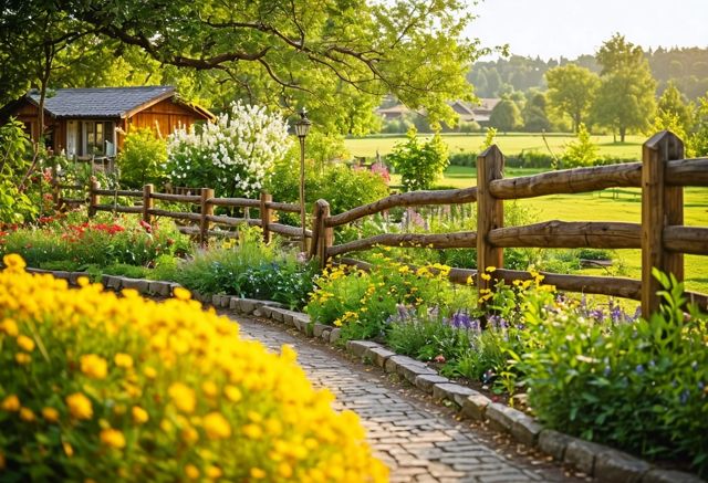 Wooden fence in scenic garden