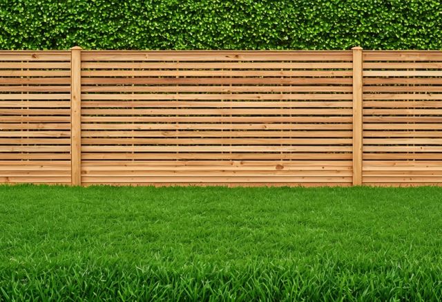 Wooden slat fence in garden