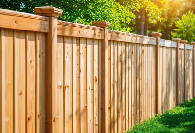 Wood fence installation sunny day