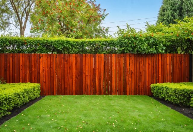 Padauk wood fence in garden