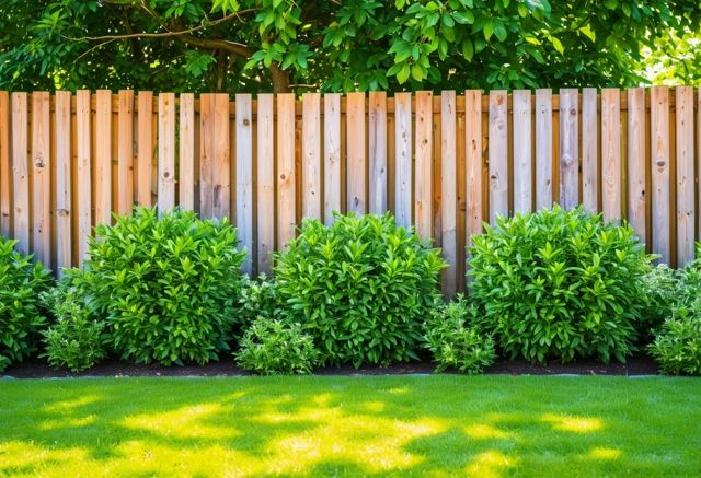 well-maintained wooden fence, lush garden