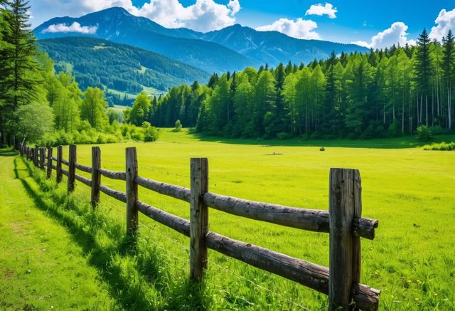 Sturdy wooden fence in scenic landscape