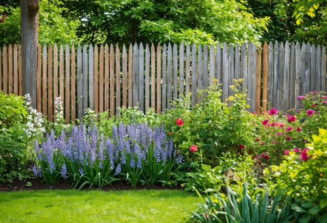 Rustic wooden fence in garden