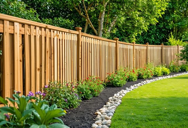 Wood fence along a garden